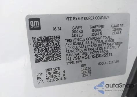 2025 Chevrolet Trailblazer Awd Lt from USA, damaged, VIN KL79MRSL0SB035911